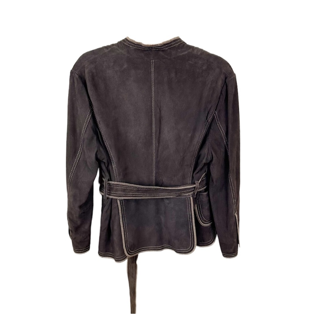 BCBG MAXAZRIA Open Front Leather Suede Belted Jacket - Picture 2 of 9